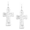 Matte Finish Hammered Metal Cross Religious Dangle Earrings, 1.75" (Silver Tone)