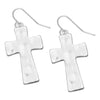 Matte Finish Hammered Metal Cross Religious Dangle Earrings, 1.75" (Silver Tone)