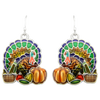Gobalicious Decorative Enamel Thanksgiving Turkey Silver Tone Earrings, 1.5"