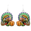 Gobalicious Decorative Enamel Thanksgiving Turkey Silver Tone Earrings, 1.5"