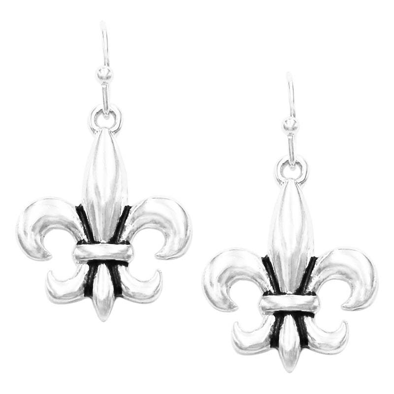 Rosemarie & Jubalee Women's Classic Fleur De Lis Silver Tone French Lily Flower Dangle Earrings, 1.25"