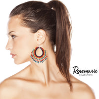 Colorful Bohemian Seed Bead Fringe Hoop Earrings, 3.25"