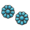 Statement South Western Style Natural Howlite Flower Cowgirl Clip On Style Earrings, 1.12" (Turquoise)