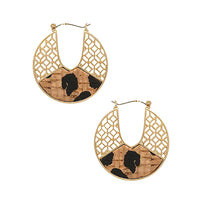 Stunning Matte Gold Tone Honeycomb Cutout And Cork Disk Hoop Earrings, 1.5" Leopard Spots