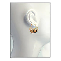 Stunning Matte Gold Tone Honeycomb Cutout And Cork Disk Hoop Earrings, 1.5" Leopard Spots