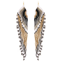 Extra Long Peyote Stitch Seed Bead Fringe Shoulder Duster Earrings, 7"