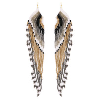 Extra Long Peyote Stitch Seed Bead Fringe Shoulder Duster Earrings, 7"