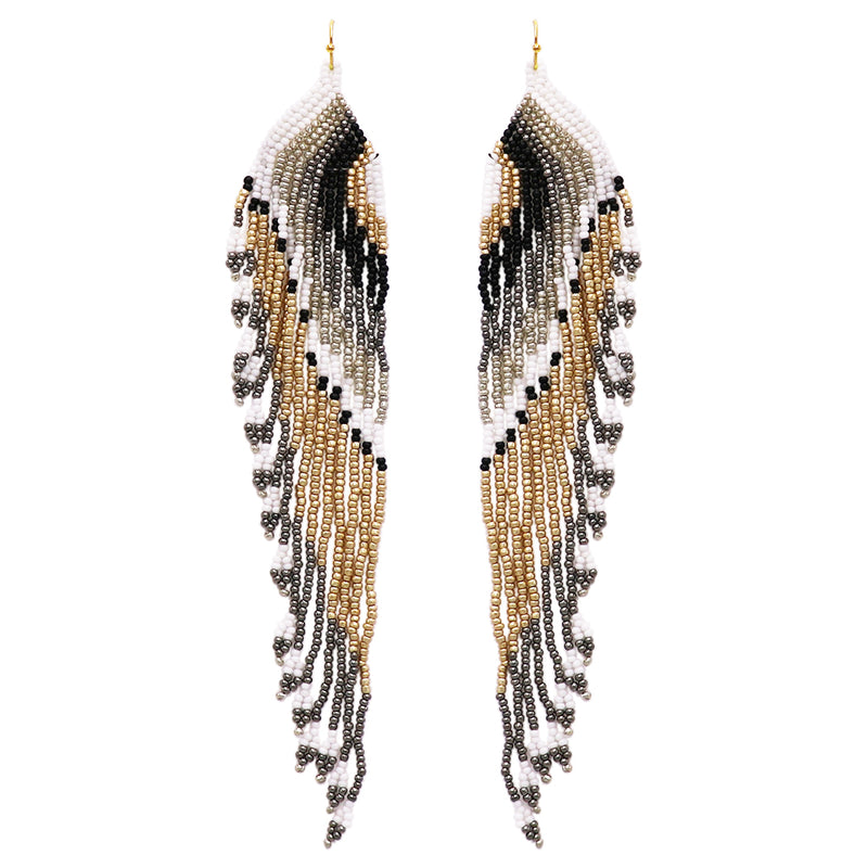 Extra Long Peyote Stitch Seed Bead Fringe Shoulder Duster Earrings, 7"