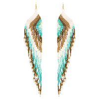 Extra Long Peyote Stitch Seed Bead Fringe Shoulder Duster Earrings, 7"