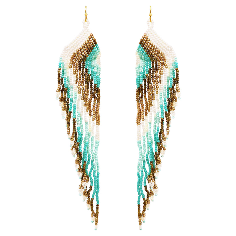 Extra Long Peyote Stitch Seed Bead Fringe Shoulder Duster Earrings, 7"