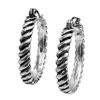 Statement Burnished Silver Tone 3D Textured Stripe Lever Back Hoop Earrings,1.25"
