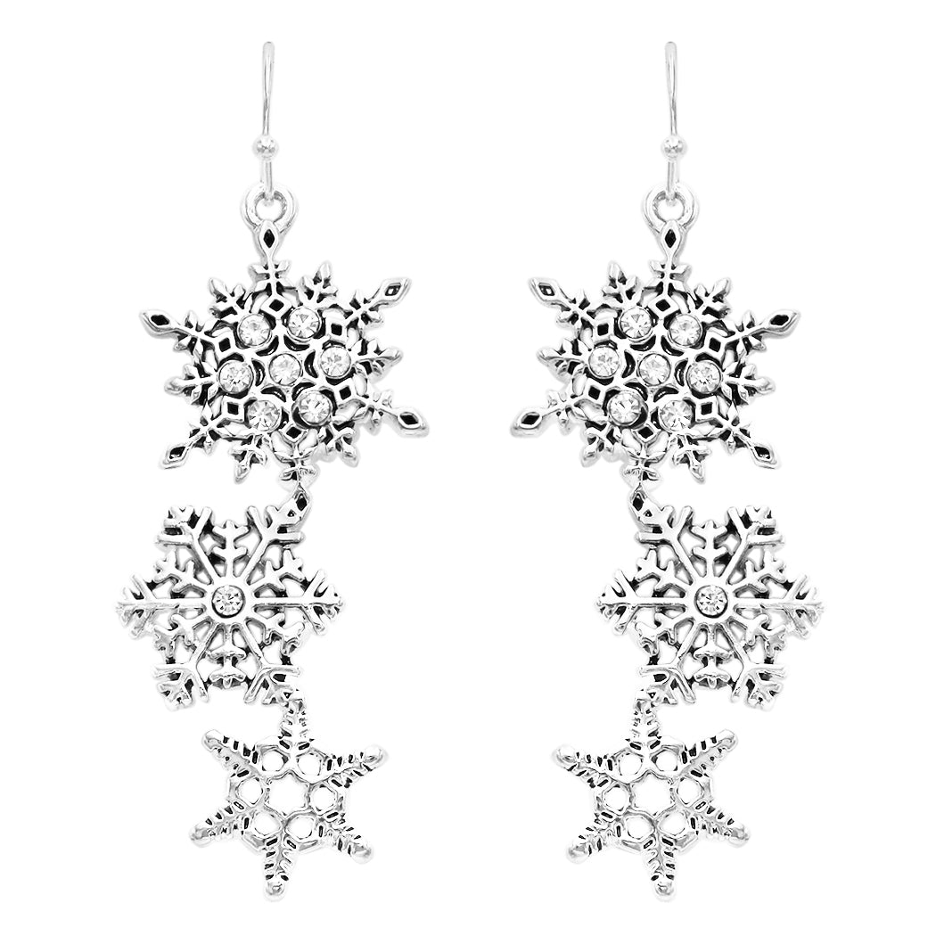 Women's Decorative Winter Snowflake Christmas Holiday Earrings, 2.5"