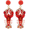 Unique Sea Creature Decorative Seed Bead Lobster Hypoallergenic Post Back Dangle Earrings, 3"