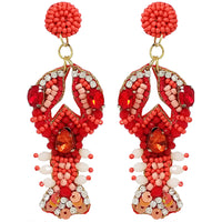 Unique Sea Creature Decorative Seed Bead Lobster Hypoallergenic Post Back Dangle Earrings, 3"