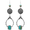 Burnished Silver Tone Western Star Concho Teardrop Hoops With Howlite Stone Earrings, 3.30"