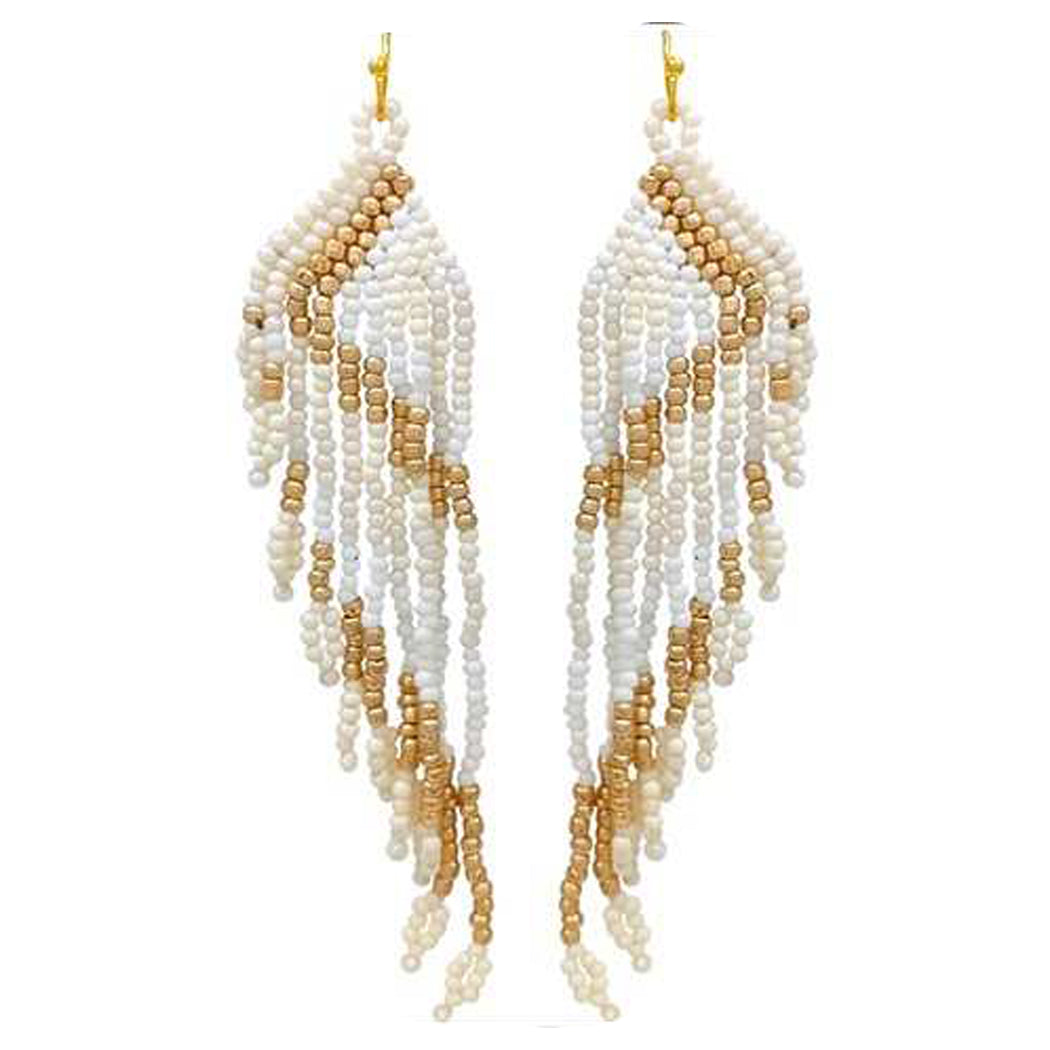 Long Peyote Stitch With Fringe Seed Bead Shoulder Duster Statement Ear –  Rosemarie Collections