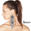 Long Peyote Stitch With Fringe Seed Bead Shoulder Duster Statement Earrings, 7.5" (Black White Silver)