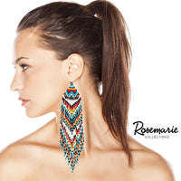 Long Peyote Stitch With Fringe Seed Bead Shoulder Duster Statement Earrings, 7.5" (Turquoise Multicolor)