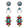 Cowgirl Fun Set of 3 Pairs Western Style Natural Howlite Stone Post Back Earrings (Multicolored Howlite And Squash Blossom)