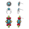 Cowgirl Fun Set of 3 Pairs Western Style Natural Howlite Stone Post Back Earrings (Multicolored Howlite And Squash Blossom)