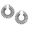 Statement Burnished Silver Tone 3D Textured Stripe Lever Back Hoop Earrings, 2.25"