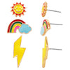 Whimsical Set of 3 Enamel Coated Coversational Hypoallergenic Post Back Stud Earrings (Sunshines, Rainbows, Lightning Bolts)