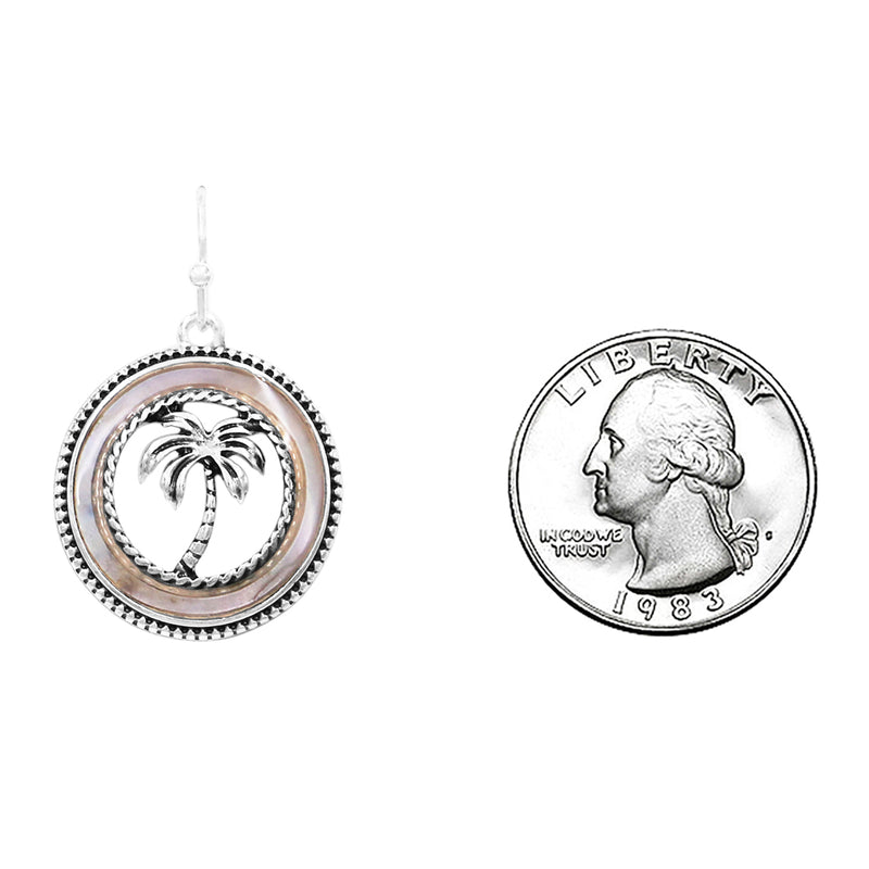 Silver Tone Whimsical Natural Shell Tropical Beach Themed Dangle Earrings, 1.37" (Palm Tree Mother Of Pearl)