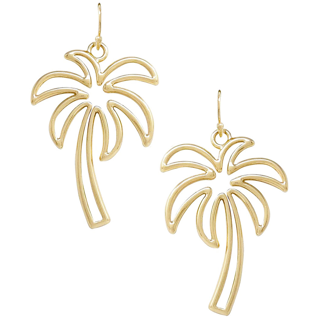 Fun Gold Tone Palm Tree Outline Dangle Earrings 2 Rosemarie Collections