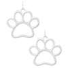 Lucky Silver Tone Paw Print Outline Dangle Earrings, 1.5"