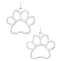 Lucky Silver Tone Paw Print Outline Dangle Earrings, 1.5"