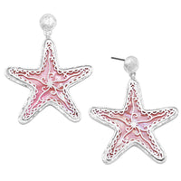 Whimsical Sea Creatures Colorful Natural Shell Statement Hypoallergenic Post Back Dangle Earrings (2, Starfish Pink)