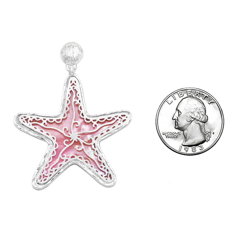 Whimsical Sea Creatures Colorful Natural Shell Statement Hypoallergenic Post Back Dangle Earrings (2, Starfish Pink)