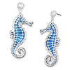 Whimsical Sea Creatures Colorful Natural Shell Statement Hypoallergenic Post Back Dangle Earrings (2.37, Seahorse Blue)