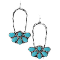 Chic Western Style Burnished Silver Tone Textured Rope With Semi Precious Howlite Stone Earrings, 2.62" (Turquoise Blue)