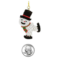 Christmas Holiday Fun And Festive Decorative Wintertime Snowman Seed Bead Dangle Earrings (2.75, Black Skates And Top Hat)