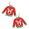 Christmas Holiday Fun And Festive Decorative Ugly Sweater Wintertime Seed Bead Dangle Earrings, 2.25"