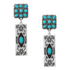 Vintage Western Style Decorative Burnished Silver Tone Bar With Natural Turquoise Natural Howlite Stone Dangle Post Back Earrings, 2.25