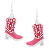 Cowgirl Chic Unique Burnished Silver Tone With Enamel And Crystal Textured Western Cowboy Boots Dangle Earrings (3D Pink With Clear Crystal, 1.25")