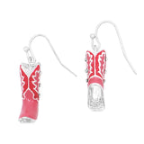 Cowgirl Chic Unique Burnished Silver Tone With Enamel And Crystal Textured Western Cowboy Boots Dangle Earrings (3D Pink With Clear Crystal, 1.25