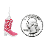 Cowgirl Chic Unique Burnished Silver Tone With Enamel And Crystal Textured Western Cowboy Boots Dangle Earrings (3D Pink With Clear Crystal, 1.25
