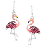 Whimsical 3D Pink Flamingo Enamel On Silver Tone Dangle Earrings, 1.5