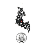 Women's Black Bats With Red Crystal Eye Detail Spooktacularly Fun Halloween Earrings, 2.5