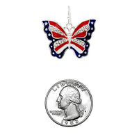 Women's July 4th Red White And Blue Enamel With Crystal Rhinestones American Flag Patriotic Butterfly USA Dangle Earrings, 1.12"