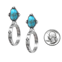 Western Fashion Hoop Earrings with Turquoise Howlite Stone, Burnished Silver Setting, 2.12