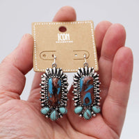 Cowgirl Chic Colorful Western Style Hand Stone Dangle Earrings, 2" (2" Burnished Silver Turq)