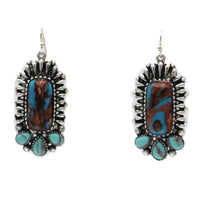 Cowgirl Chic Colorful Western Style Hand Stone Dangle Earrings, 2" (2" Burnished Silver Turq)