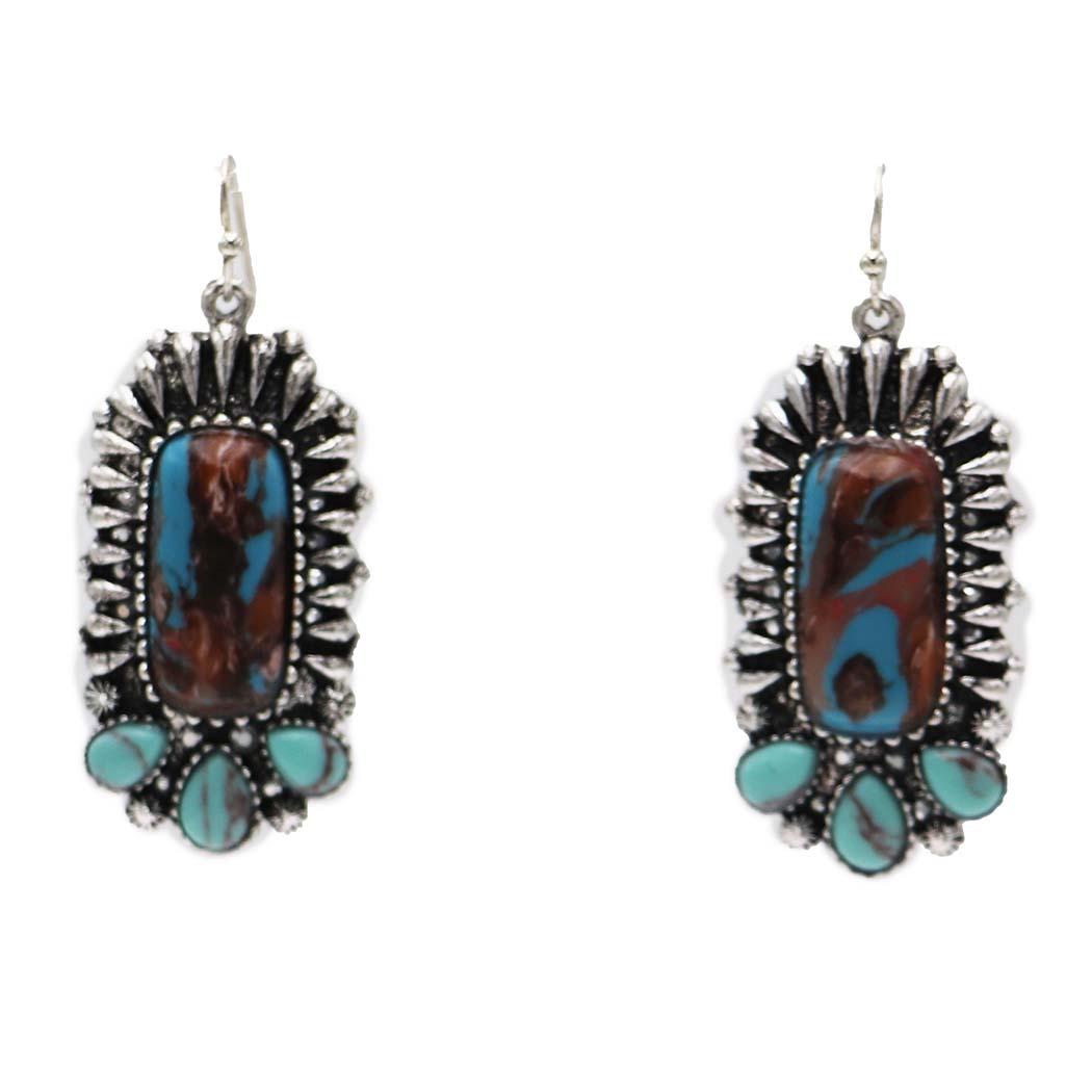 Cowgirl Chic Colorful Western Style Hand Stone Dangle Earrings, 2" (2" Burnished Silver Turq)