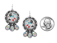 Western Hummingbird Dangle Earrings, Burnished Silver with AB Glass Crystal, 2 Inch