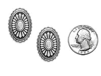 Western Oval Concho Stud Earrings, Burnished Silver, Cowgirl Chic Style, Hypoallergenic Post Back, 1.25