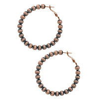 Colorful Western Inspired Bohemian Seed Bead Hoop Earrings (Burnished Copper, 2.25)